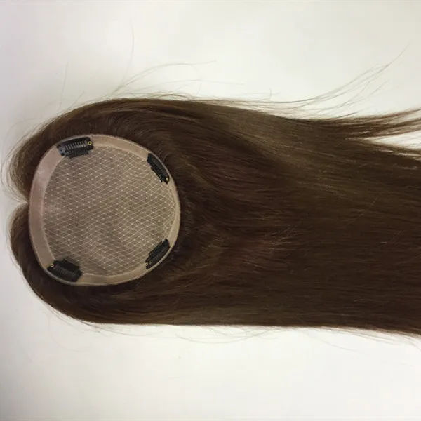 

Silk Base Top Hairpiece 100% Human Hair Crown Toupee Clip in Topper for Women 130% Density Straight Hair