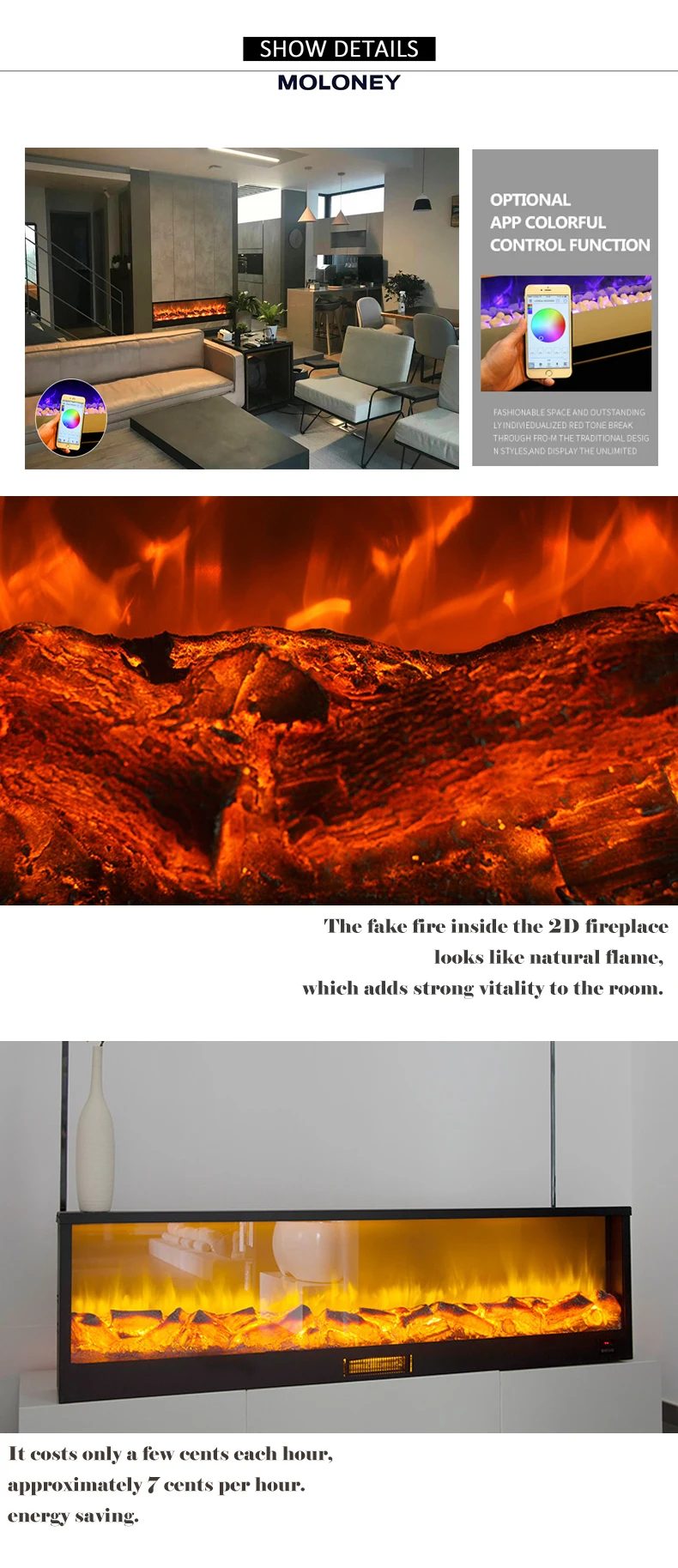Electric Fireplace, Wall, 1800mm - detail 6