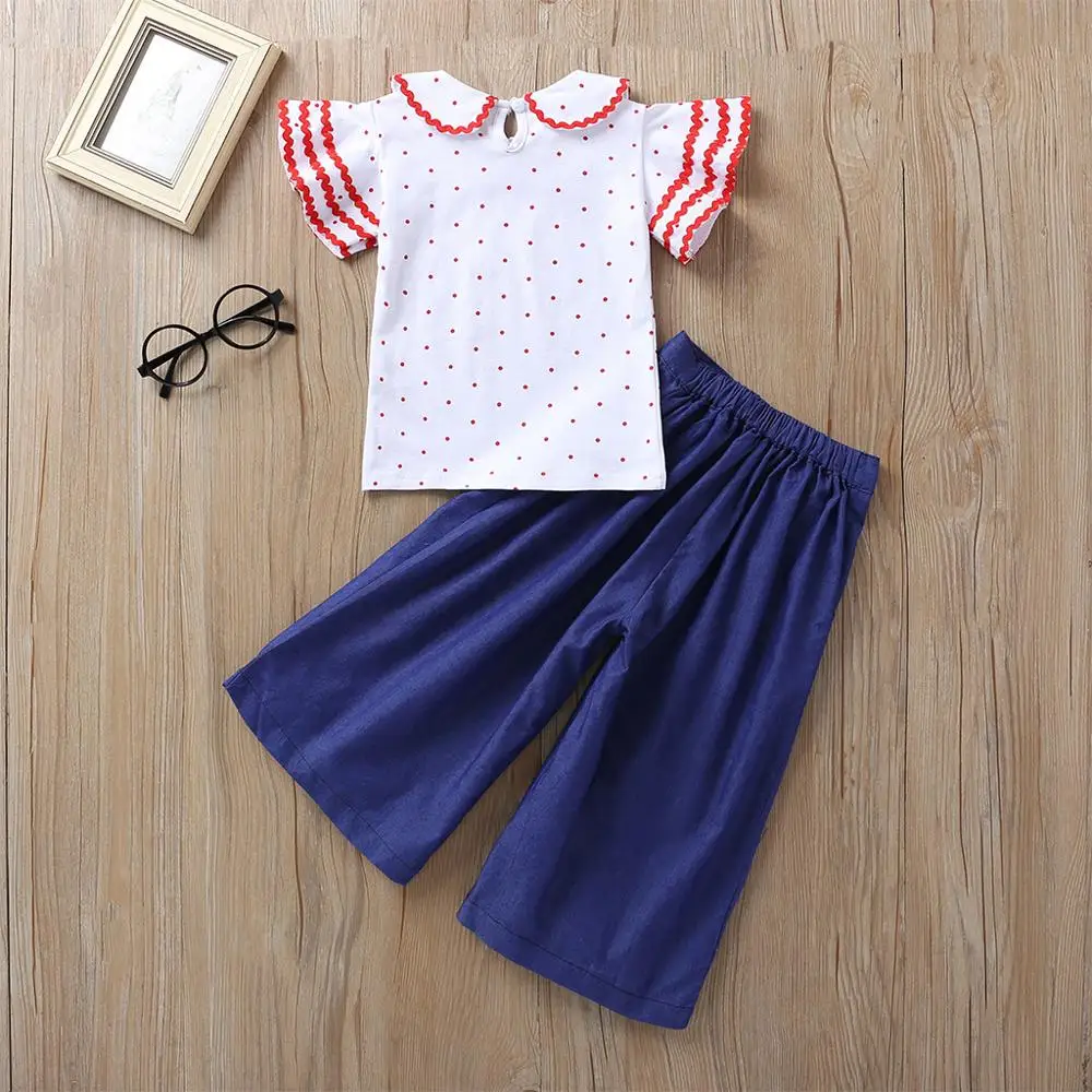 

Turn-down Collar Polka Dot Two Piece Girl Clothes Sets