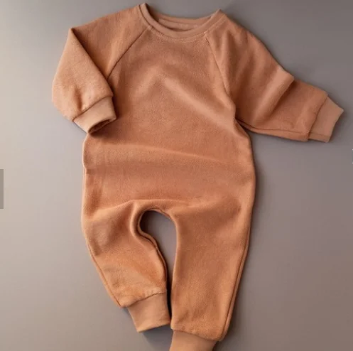 

Solid color long sleeve baby romper terry cloth jumpsuit playsuit