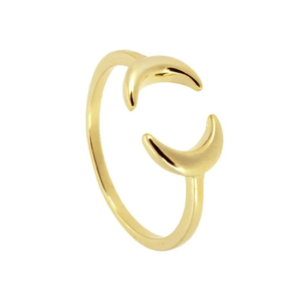 

925 Sterling Silver 18k Gold Plated Double Moon Open Ring For Woman Silver Ring