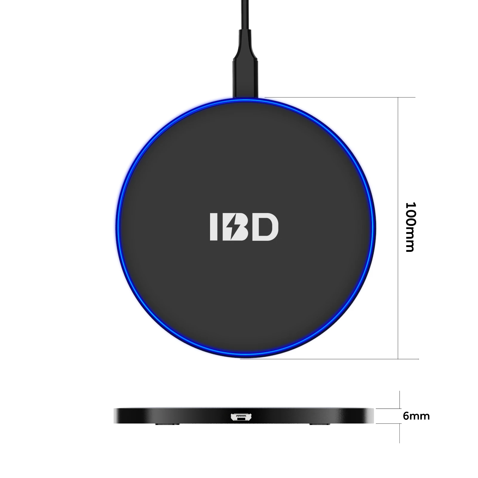 

IBD 2021 Hotsale Cheaper Fast Charging Wireless Charger 10W Alloy Blue Led Ring Wireless Charger