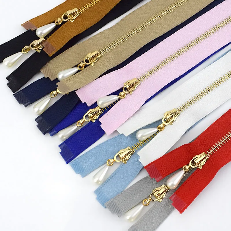 

Deepeel ZA032 3# 40cm DIY Bags Purse Garment Decor Zip Sewing Accessories Open-End Auto Lock Gold Pearl Slider Metal Zipper