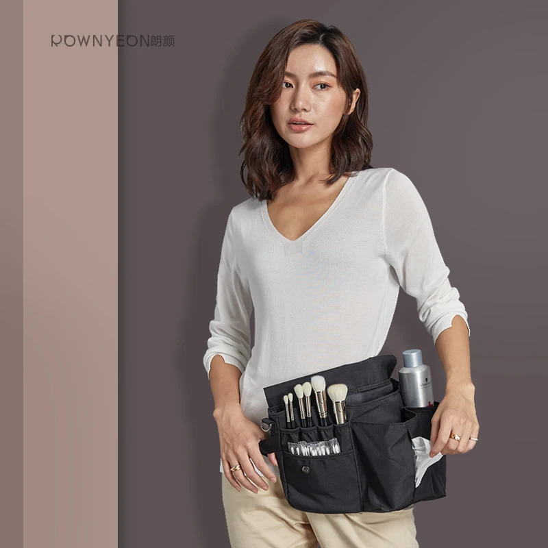 

Rownyeon customized logo black nylon canvas makeup brush holder belt for artist