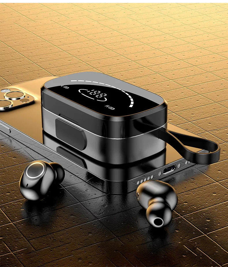 

Exclusive for cross-border private model TWS BT headset 5.0 Mini in-ear HD mirror digital display wireless headset, Black