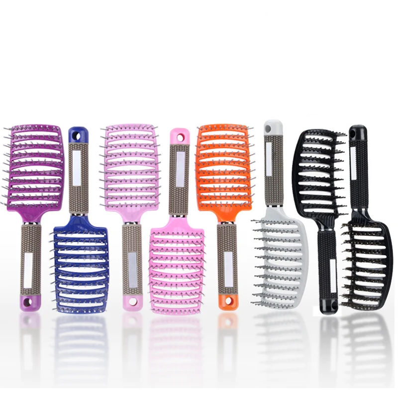 

Greater curvature comb wide nylon tooth Anti-static hair curl plastic handle high quality massage brush