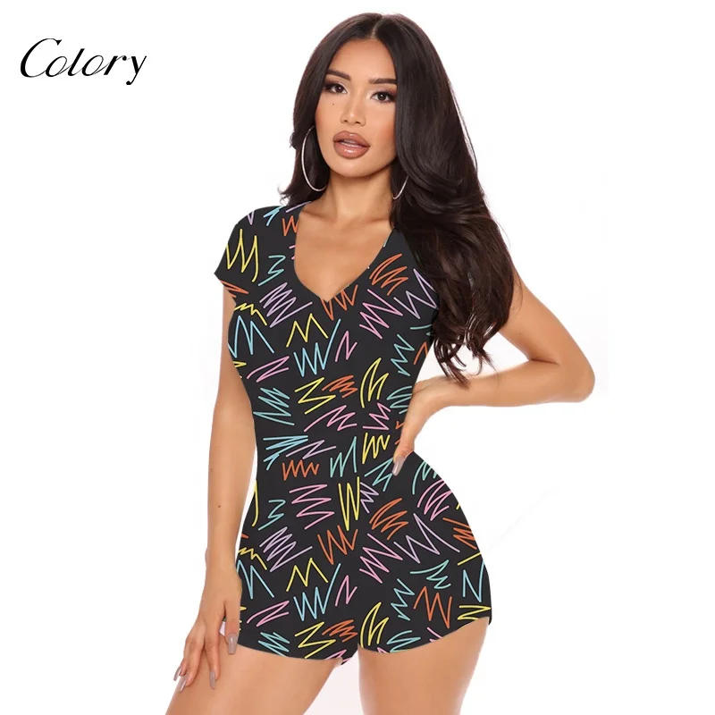 

Colory Workout Jumpsuit For Women Onesie Short Sleeve Sleepwear Sexy, Picture shows