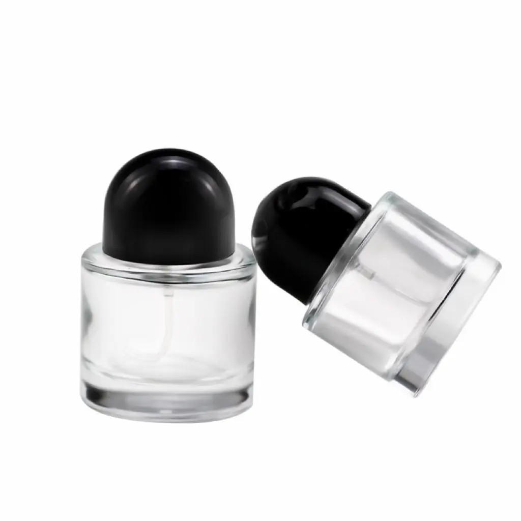 

30ml 50ml 100ml Empty Black Cap Round Cylindrical Glass Bottle Perfume Thick Bottom Round Perfume Bottle