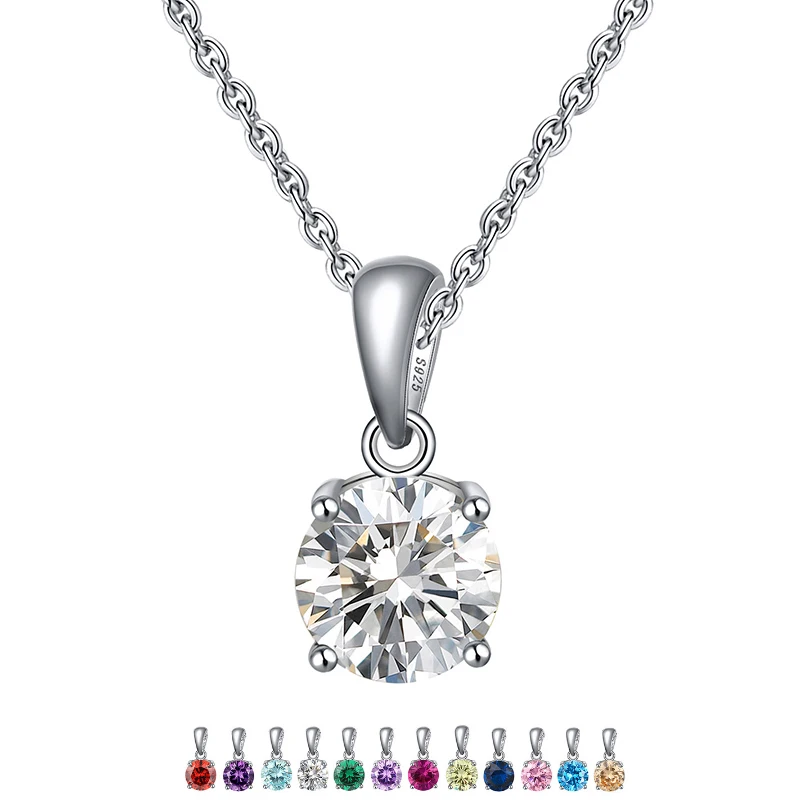 RINNTIN SN118 Women Wholesale Jewelry 925 Sterling Silver Single Zircon Charm Pendant Necklace