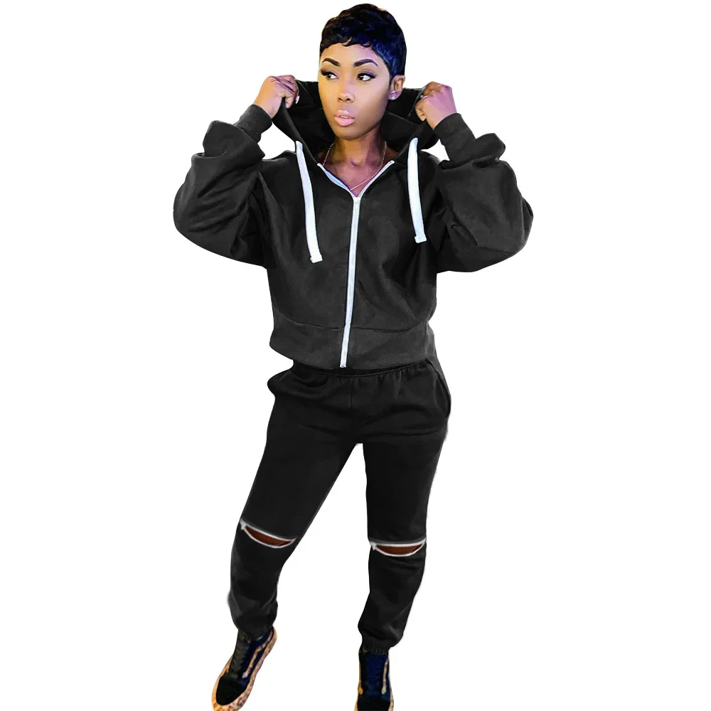 

2020 new arrivals autumn designs women two pieces hooded top design with full length casual pants set