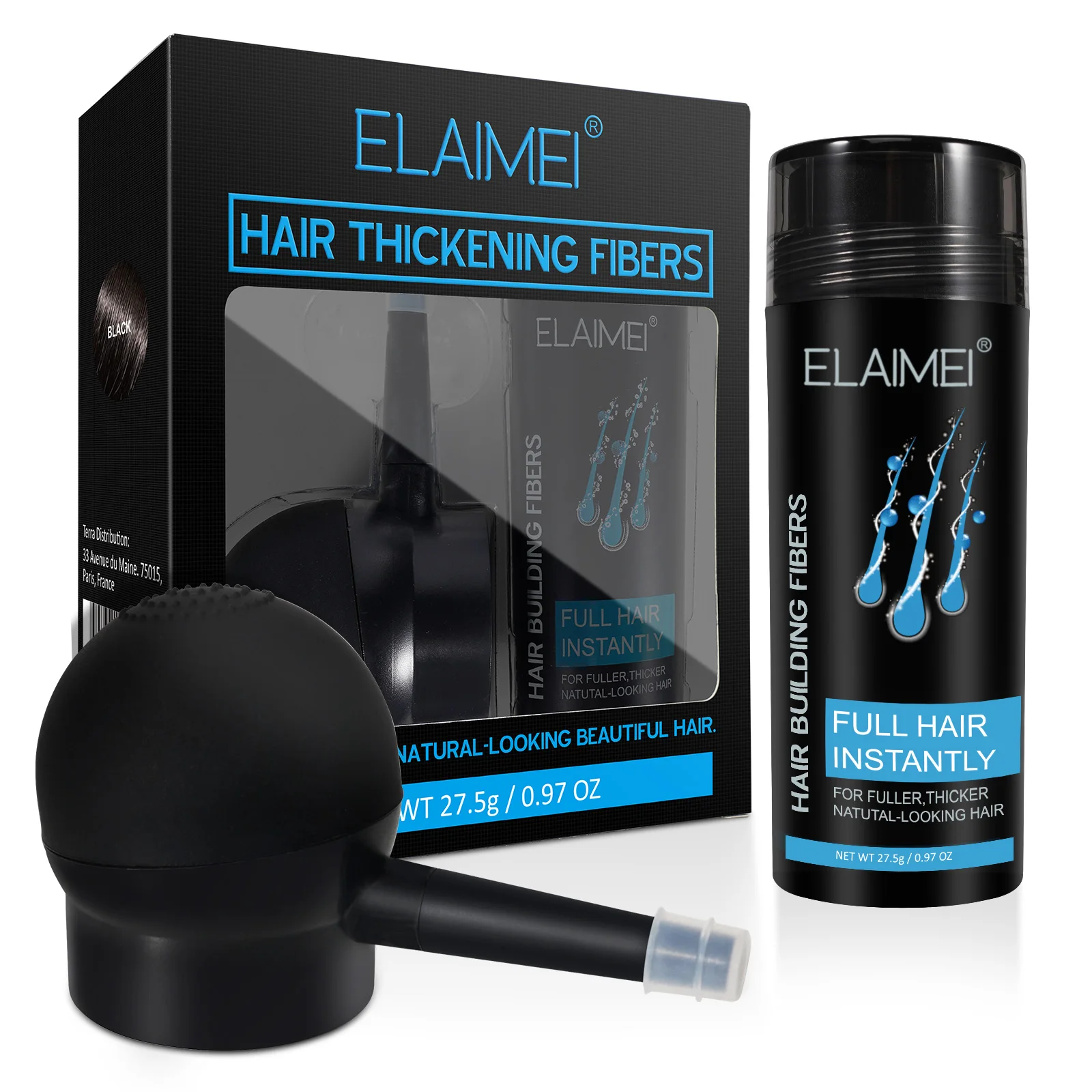 

Elaimei Hair building 2 in 1 Kit Set Includes Natural Undetectable Hair Thickening Fibers Spray Applicator Pump Nozzle