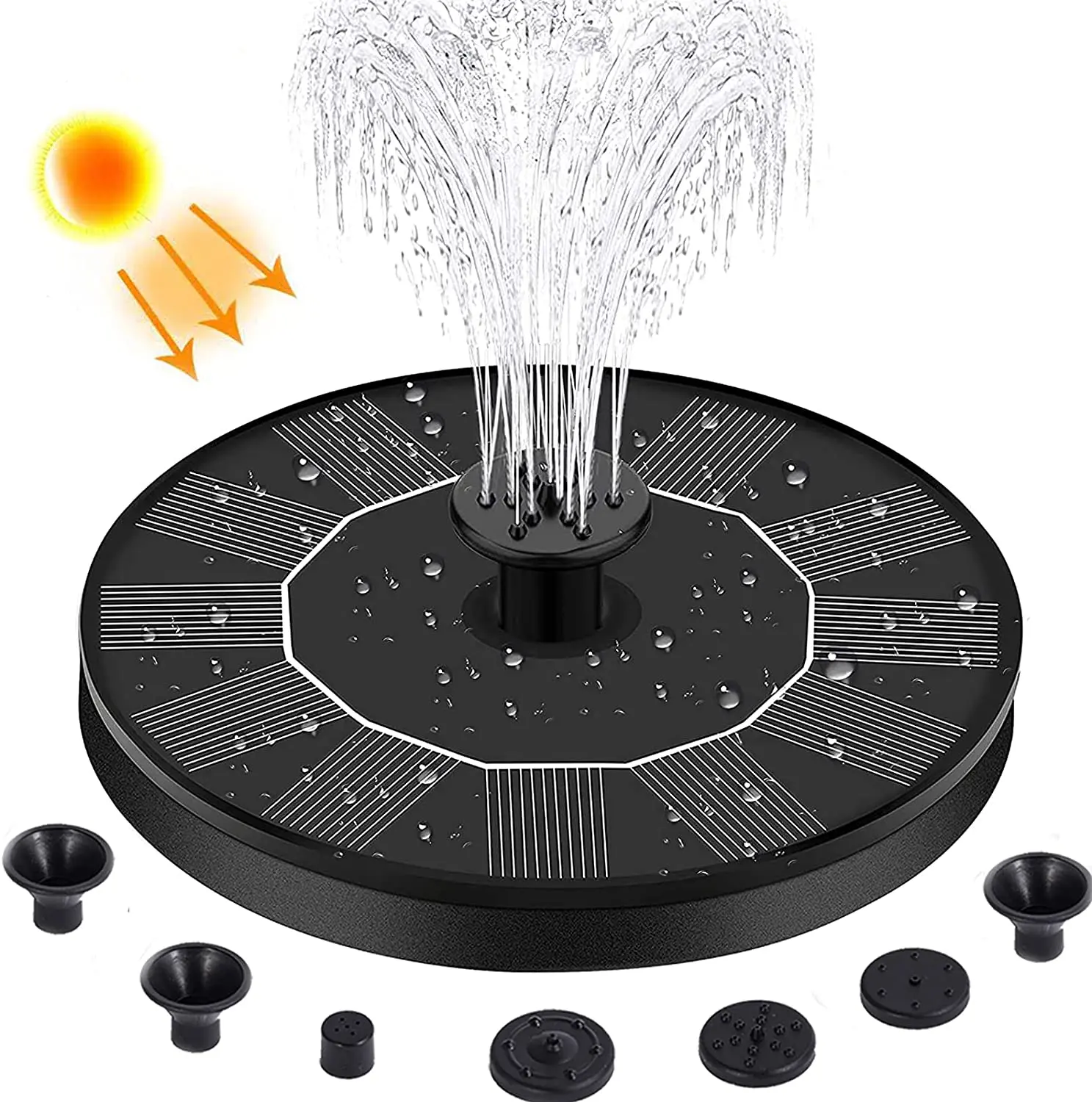 

Solar Powered outdoor garden water fountain with 7 nozzles for pond pool, Black