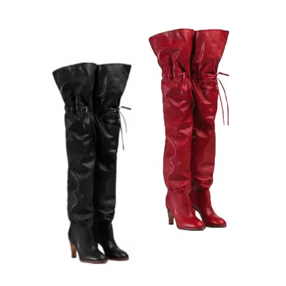 

Women Black Knee High Shoes High Cut Boots Sexy Thigh High Chunky Heel Boots, Black,red,brown,pink