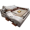 Modern Luxurious Tufted Upholstered Wholesale Multi-functional Smart Leather Bed With Massage and Tatami Double King Size Bunk