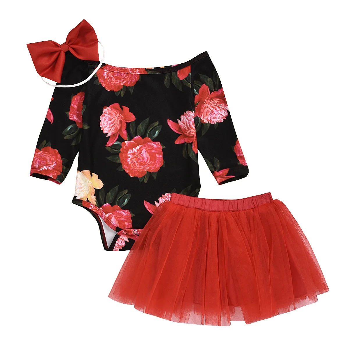 

2021 Autumn headband small stretch printing long sleeve Off shoulder elastic gauze lace bubble skirt girls clothes for Spring, As pic shows, we can according to your request also