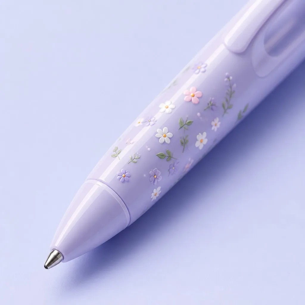 Extreme close-up of lavender ballpoint pen barrel texture