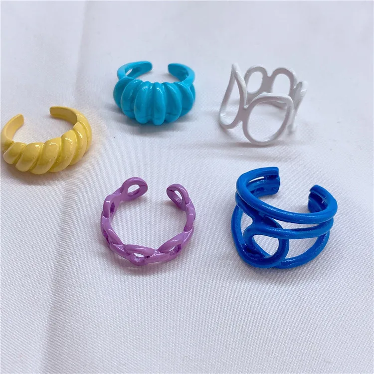 

SP 2021 New Arrival Spring Colorful Chunky Metal Rings Fashionable Candy Color Matisse Oil Painting Metal Open Rings
