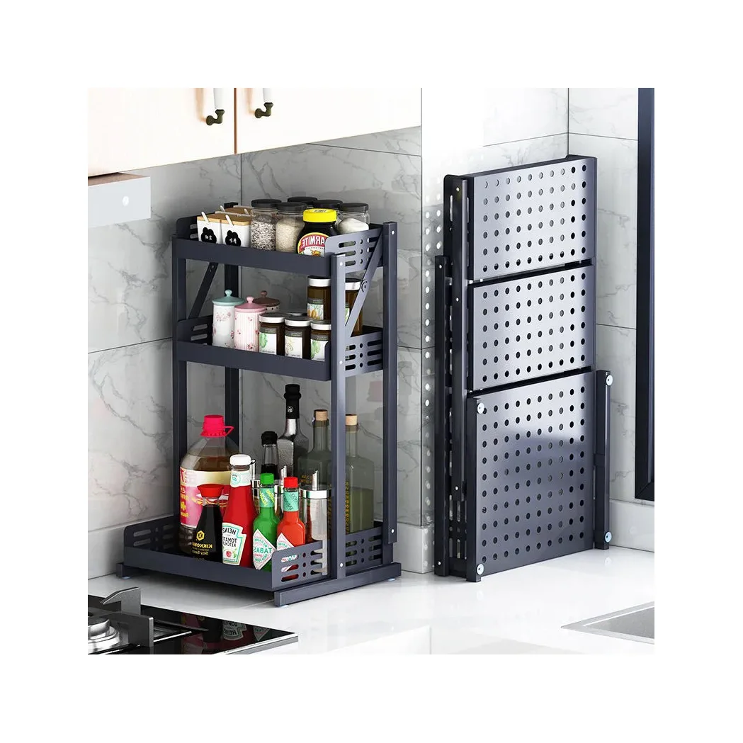 

Countertop freestanding Folding shelf organizer for jars bottles etc includes knife 3-tier kitchen spice rack utensil holder