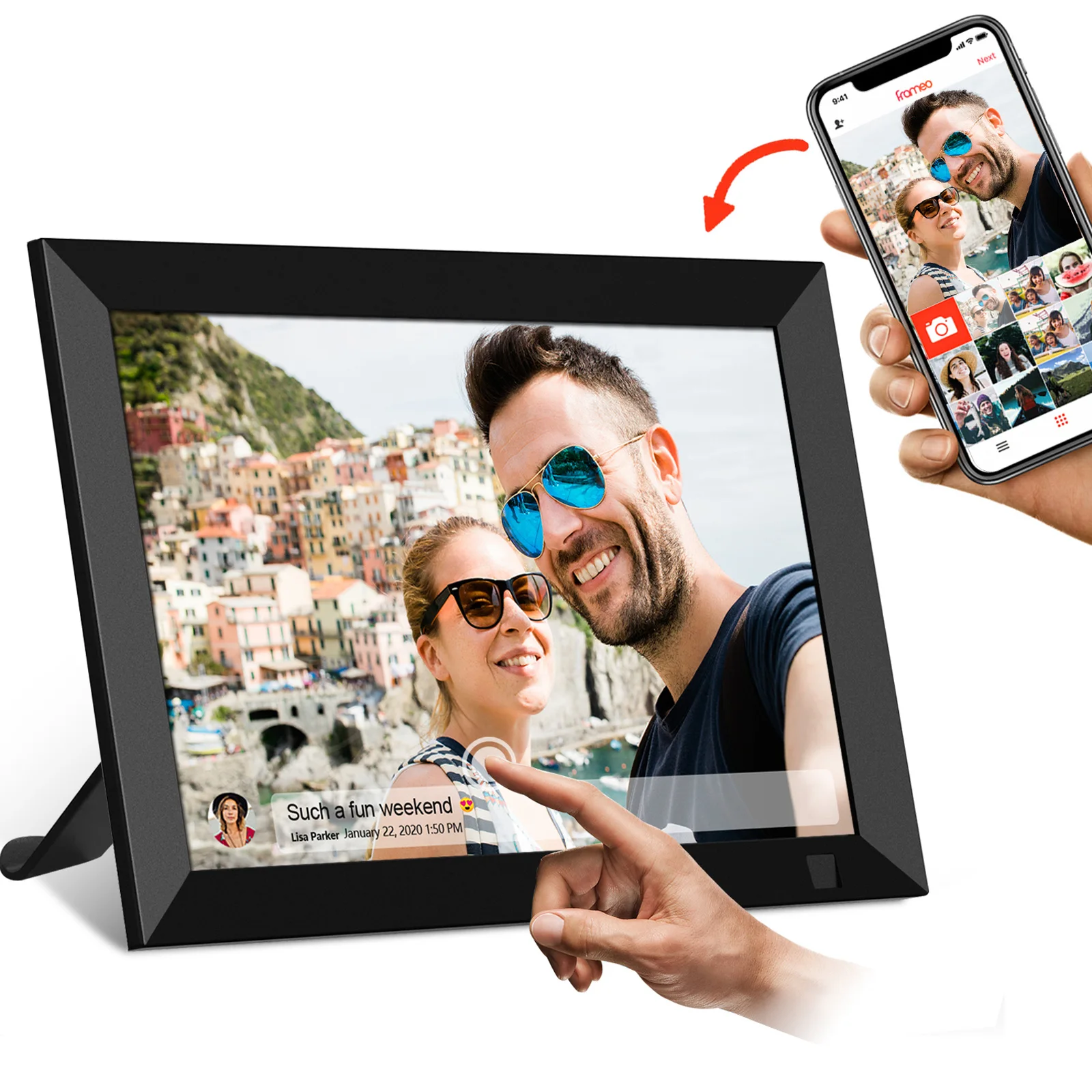 

PhotoShare Friends and Family 8 inch Smart Frame Digital Photo Send Pics from Phone to Frame WiFi 8 GB Holds Over 5000 Photos