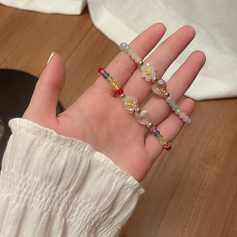 Yiwu Factory Wholesale Flower Beaded Bracelets Vintage Crystal Colorful Summer Beading Elastic Bracelet For Students Girls