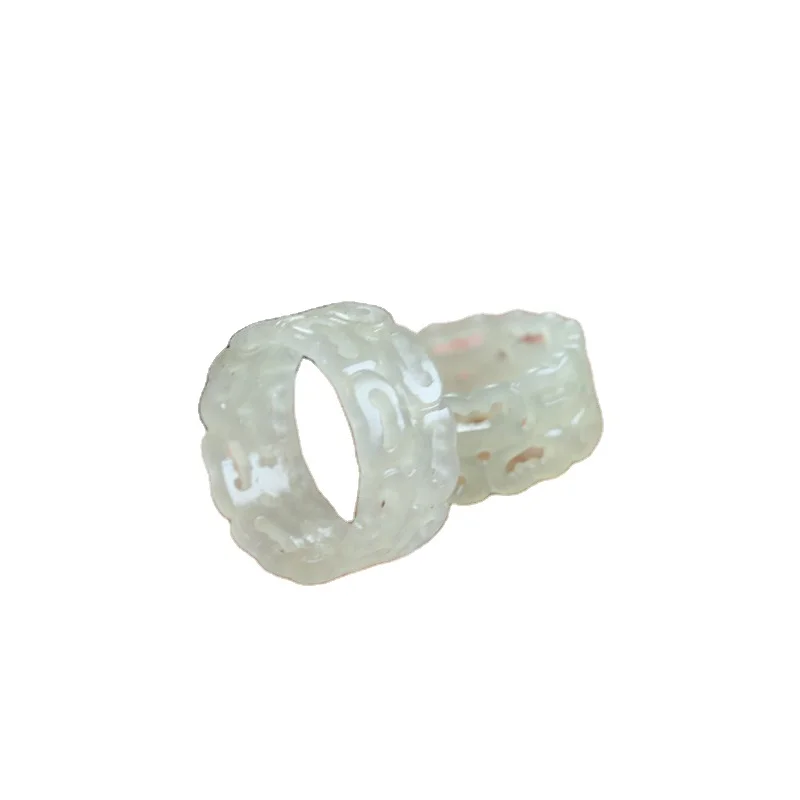 

Certified Hetian Jade Hollow Carved Moire Rings For Men And Women Diy Jade Finger Accessories