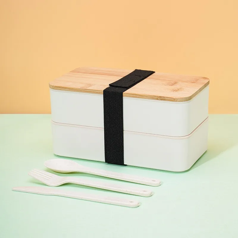 

Japanese-style double-layer large-capacity portable lunch box office workers take-away lunch box microwaveable lunch box, 18.2*10.4*8.8cm