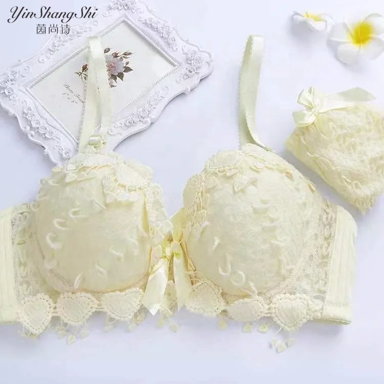 

comfortable girl bra with matching panties Lovely lace fabric bra briefs set, As photos
