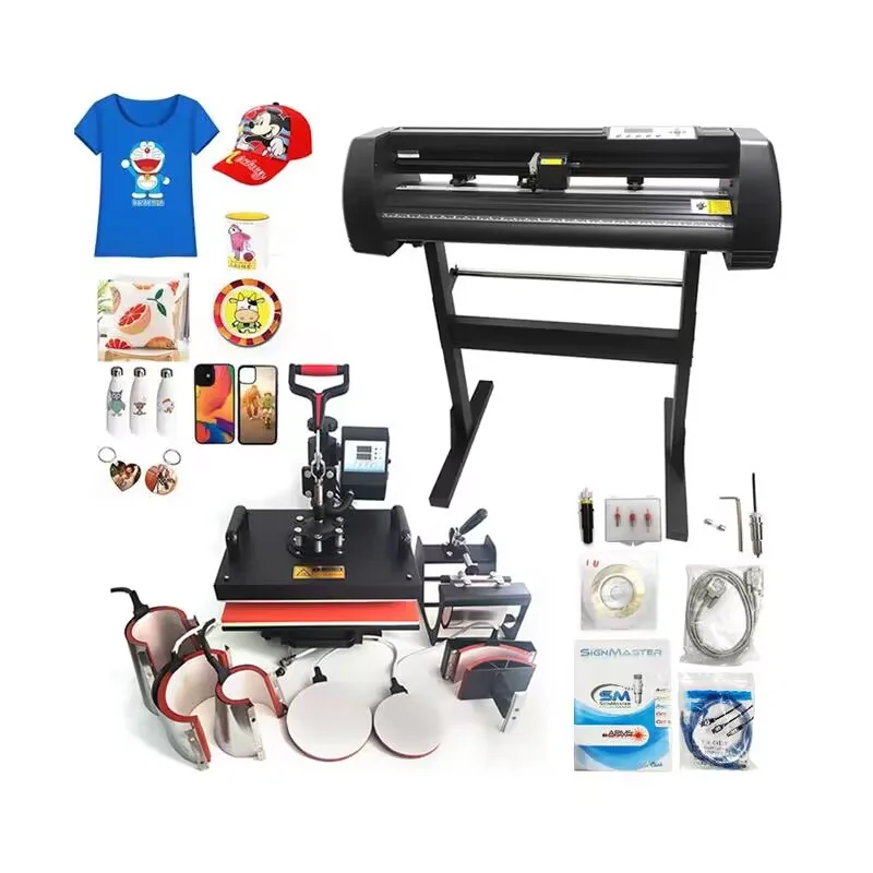 

720mm 25inch Vinyl plotter cutting machine and 8 in 1 tshirt printing machine heat press machine