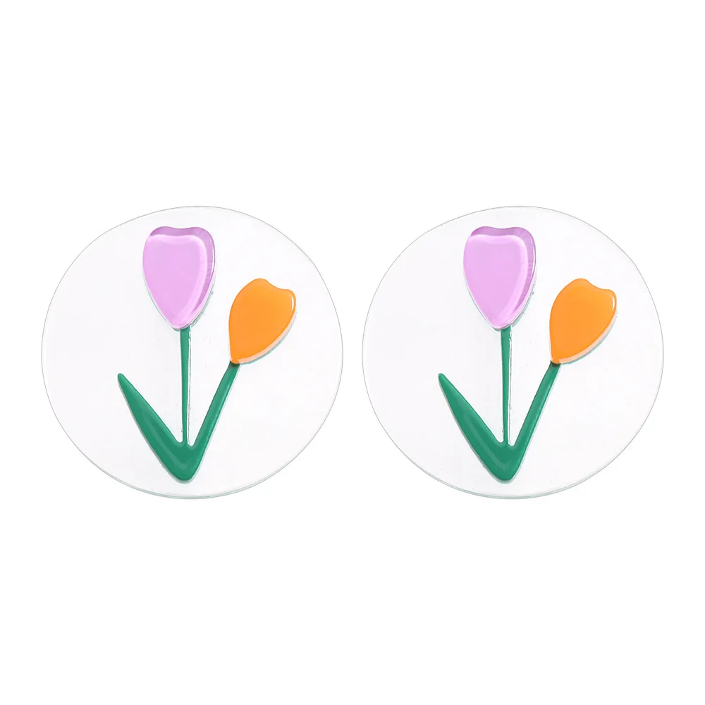 

C&J 2 Colors Fashion Cute Geometric Transparent Round Acrylic Resin Flower Earrings