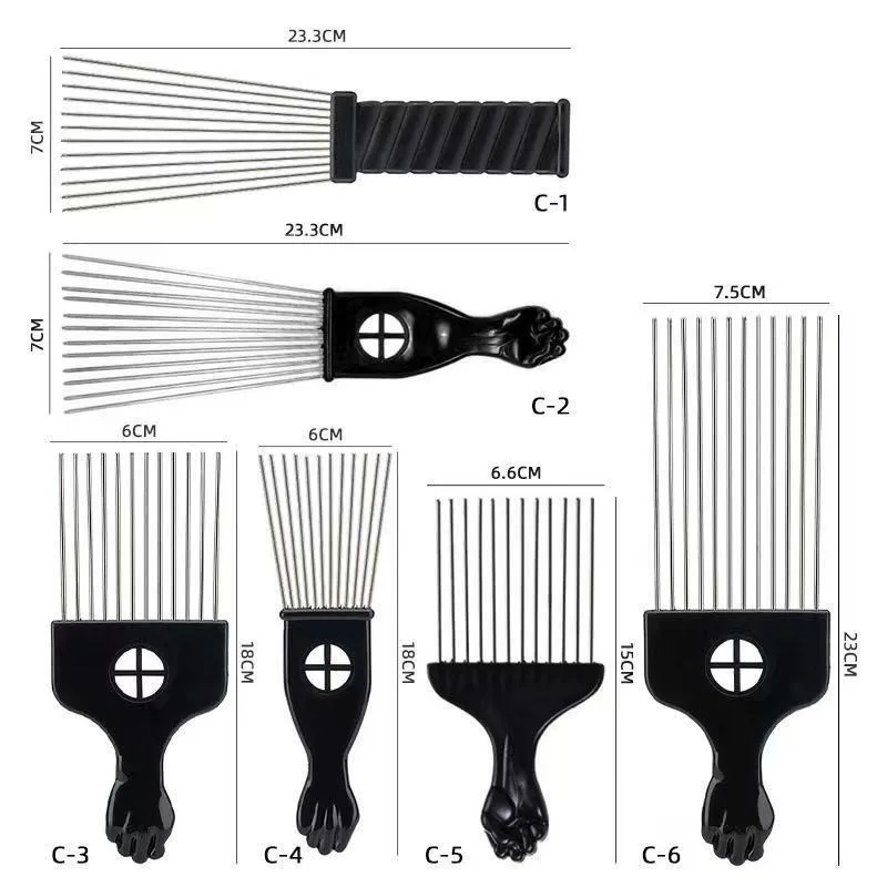 

6 Pack Metal Hair Pick SetAfro Pick Comb Wig Braid Hair Detangle Styling Wide Tooth Comb Hairdressing Styling Tool