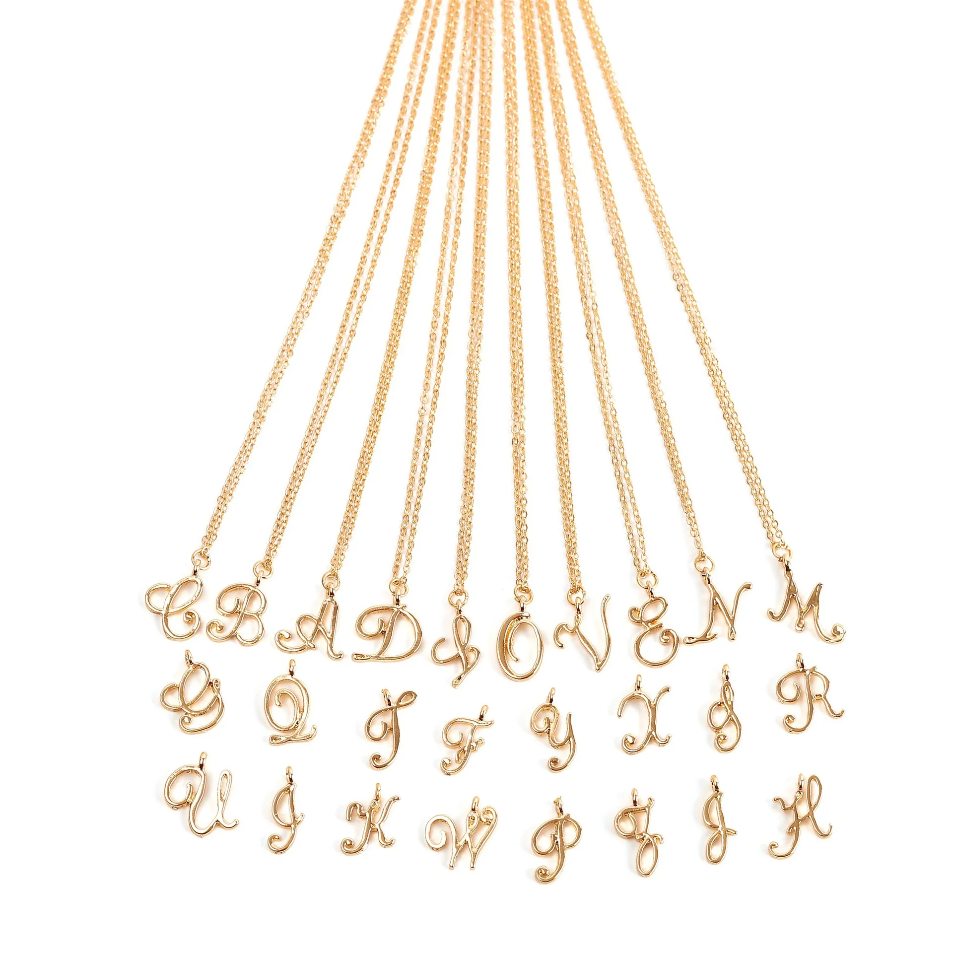 

Necklace Women Golden Statement Simple European American Necklace Jewelry English Alphabet Pendant Long Chain, Gold silver