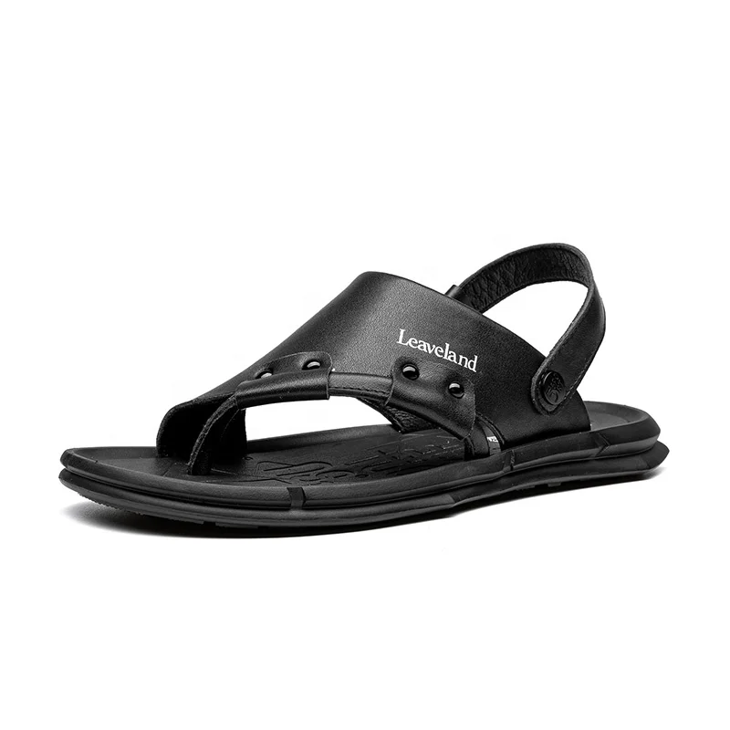 

2021 Factory Wholesale Leaveland New Design Summer Trending gladiator luxury Trending man Beach sandals leather, White black