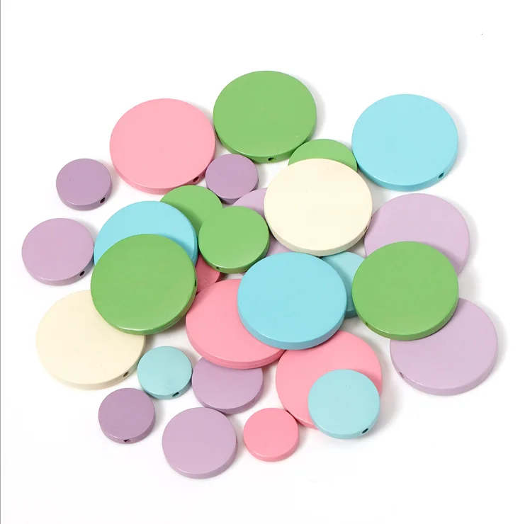 

China cheap custom 20mm thick flat circle rund discs decorative multi color wooden beads of wood, Natural