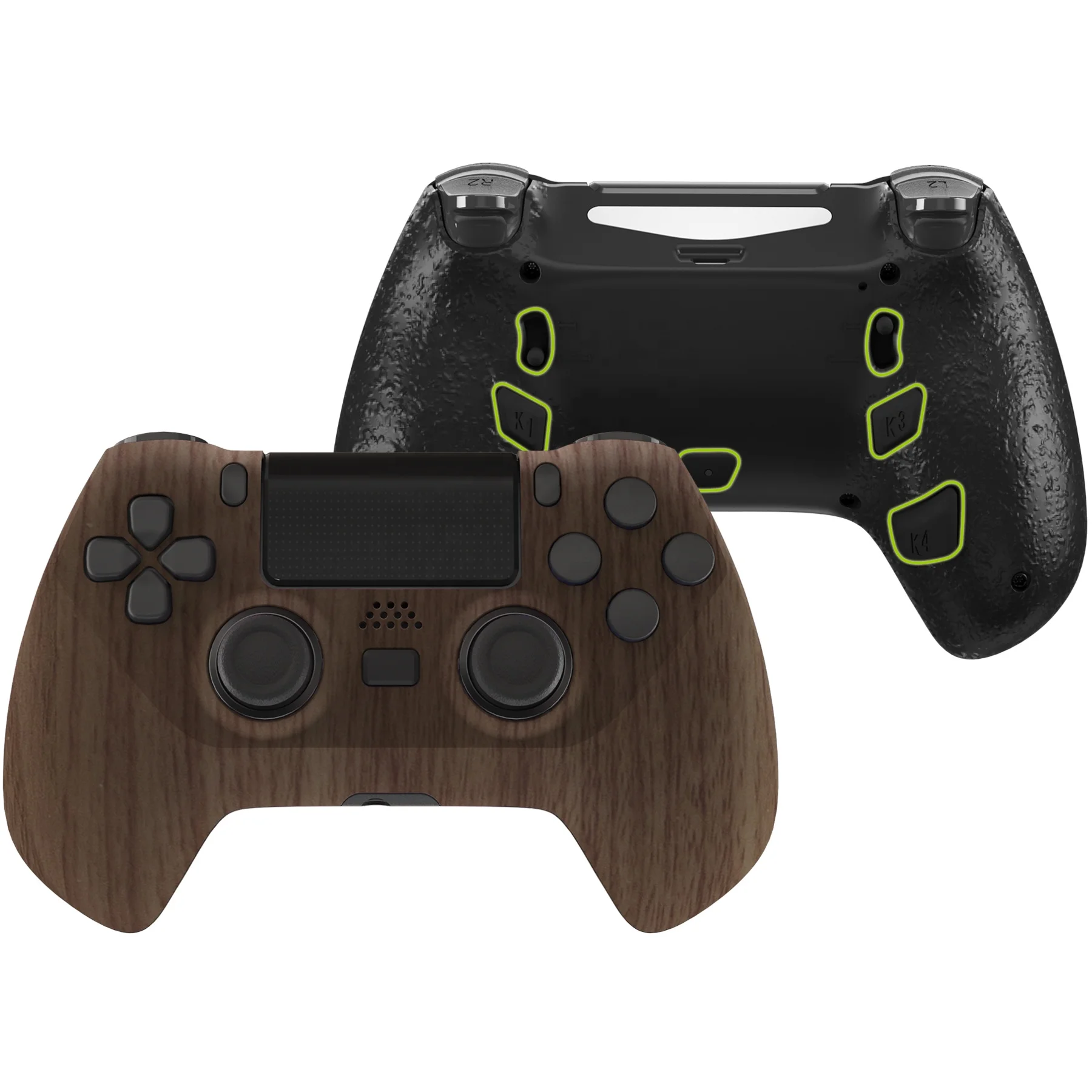 

eXtremeRate Pattern Customized Wooden Grain Housing Shell Buttons And Back Button Attachment For PS4 Controller