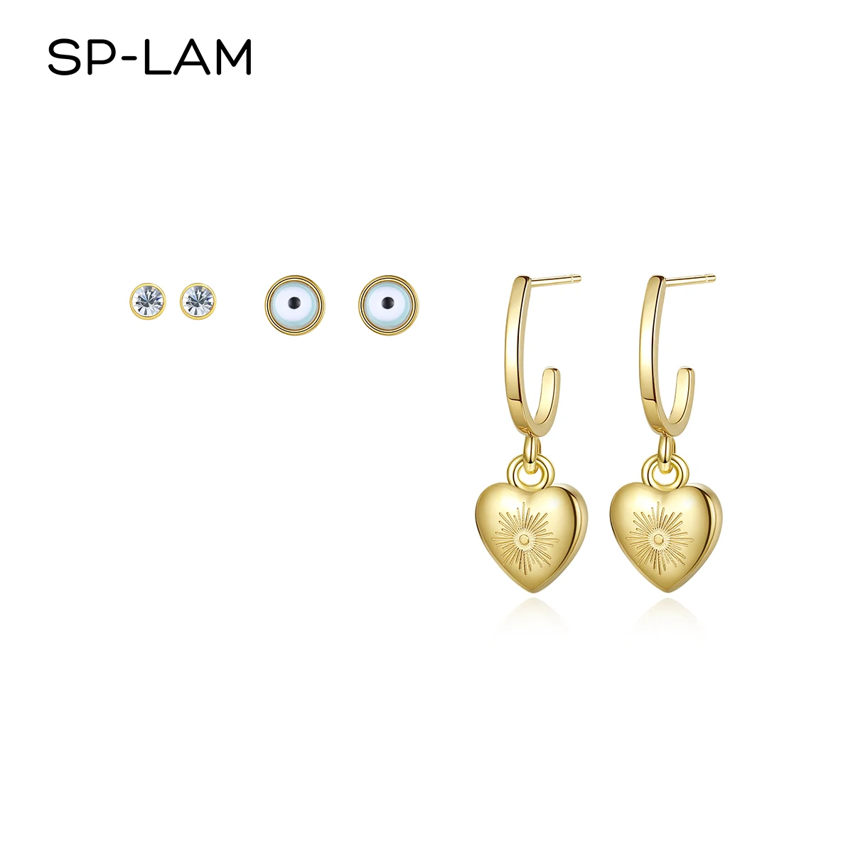 

SP-LAM Woman 2021 Ear Ring Eye Heart Gold Earring Jewelry Stud Hoop Stainless Steel Earings Sets
