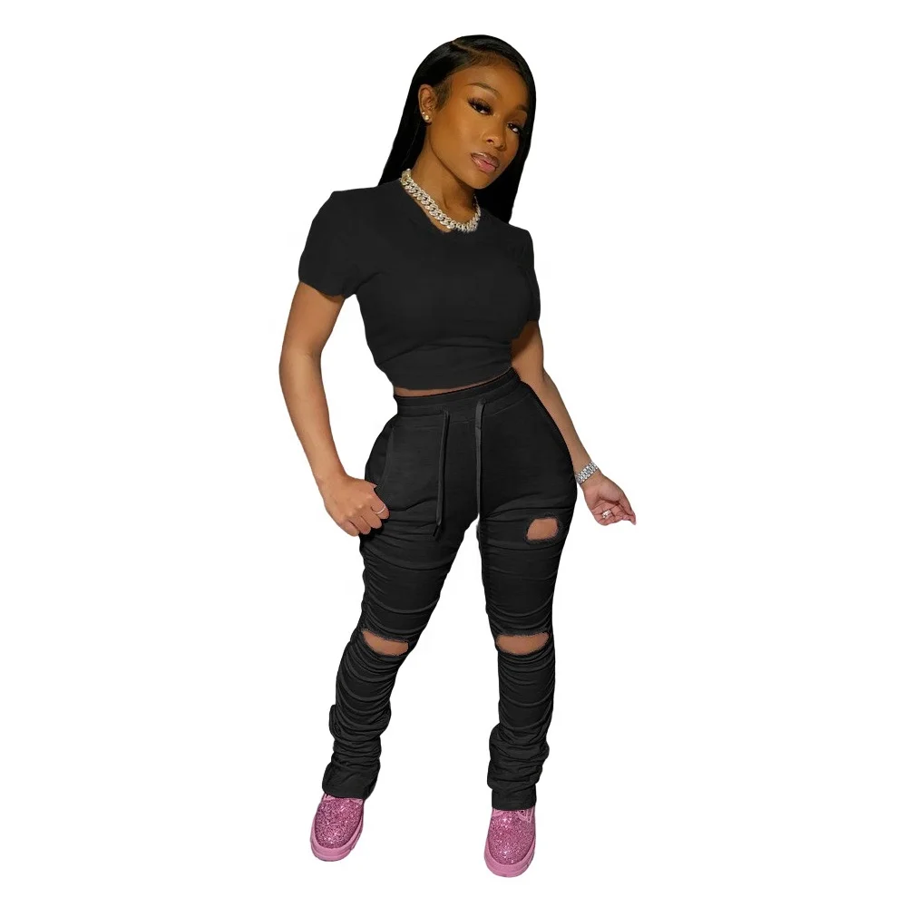 

High Quality Slit Pants Set For Women 2 Piece Stacked Outfits