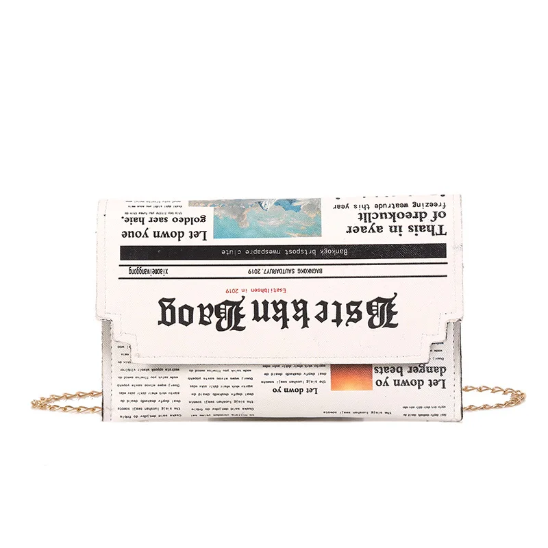 

Fashion New Newspaper Print Design Women Casual Envelope Bag Daily Clutches Chain Purse Crossbody Bag Women Shoulder Bag Handbag