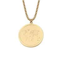 

Women Men Traveler Globe Earth Box Chain Necklace Map of World Disc Coin Necklaces
