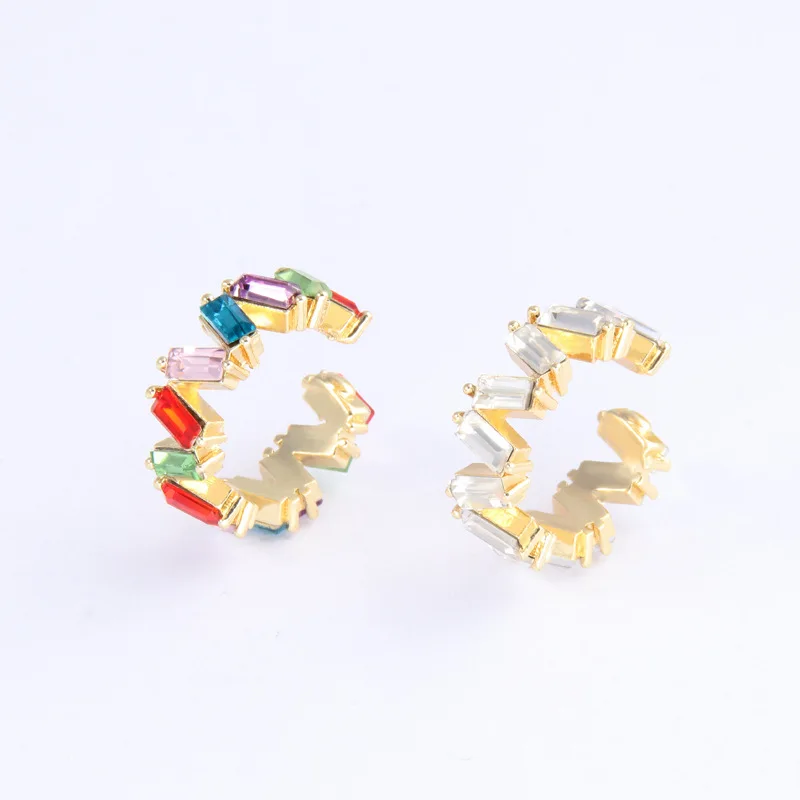

Yiwu Simple Ear Cuffs Rainbow CZ Clip On Earrings for Women No Piercing Cartilage Earring Ear Wrap Ear Cuff Brincos Jewelry, Golden / sliver