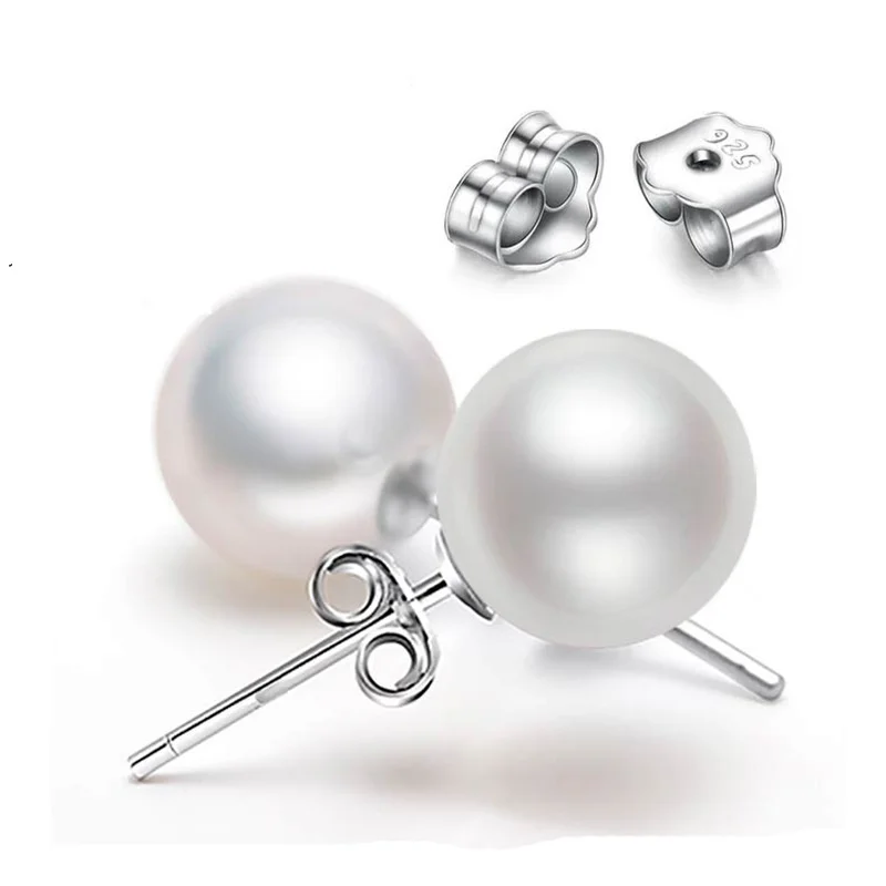 

Designer Jewelry Imitated Pearl stud earrings Silver Color 6mm 8mm 10mm Ball Bead Women Earrings For Girls Accessories