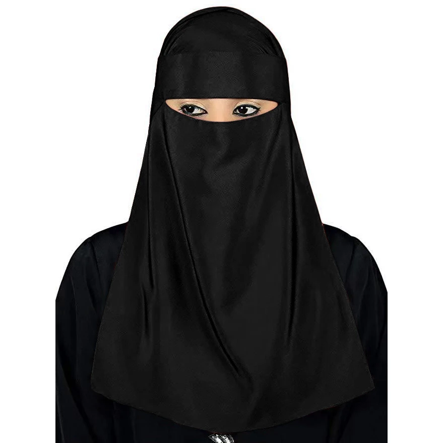 

MXCHAN SJH2419 many colors stock available black one layer knitted long niqab tudung designs islamic niqab hijab