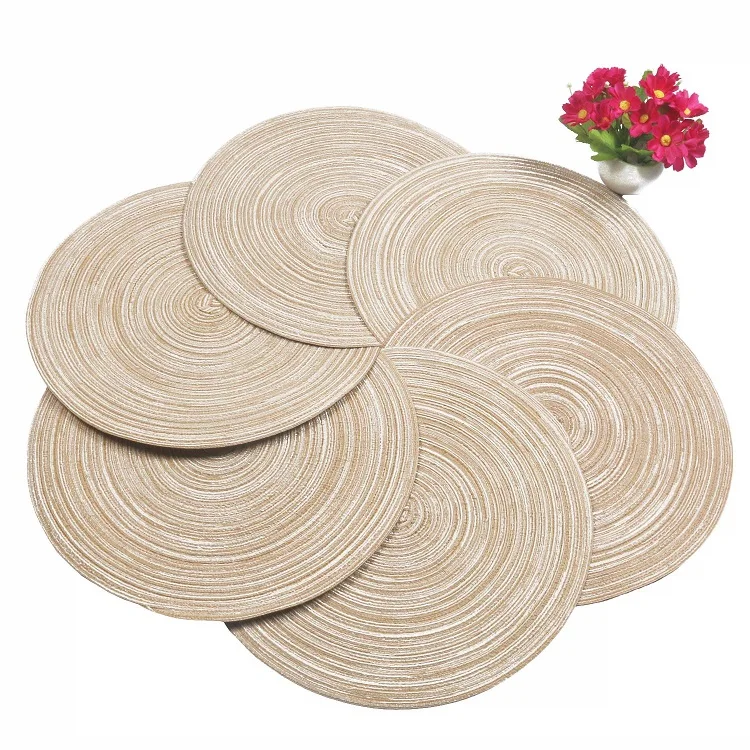 

Eco-Friendly Woven Rattan Placemats Round Braided Straw Placemats Customized round braid Table Mat, Straw color