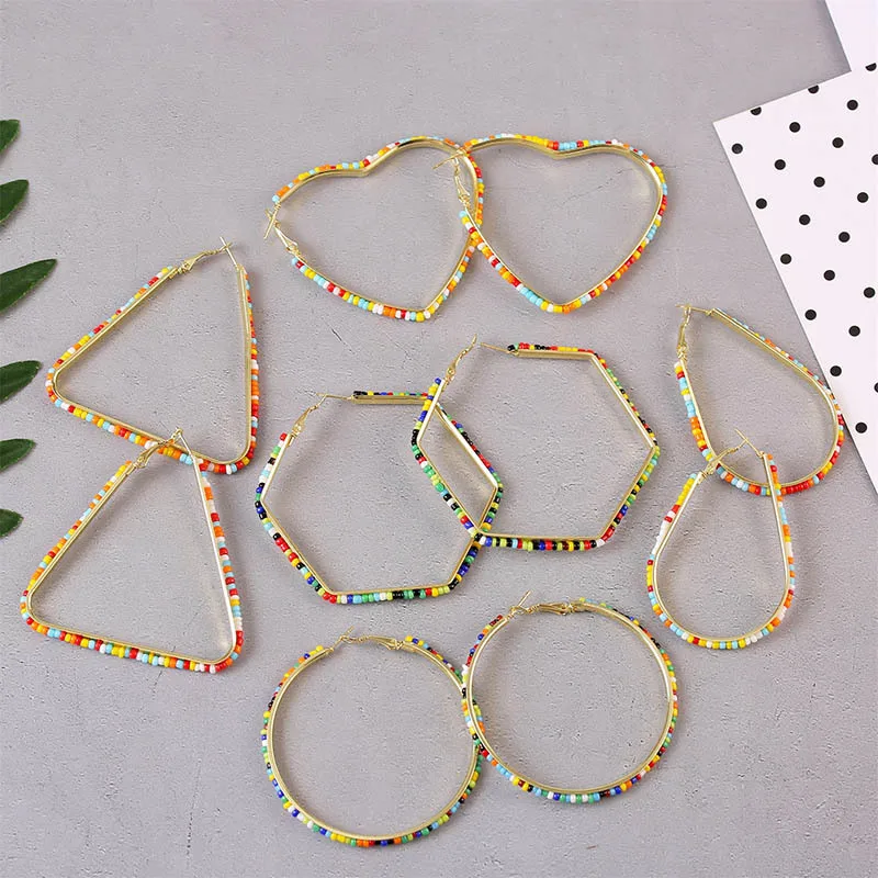 

High Quality Acrylic Beads Large Circle Heart Hook Earrings Statement Colorful Water Drop Beads Earrings, As picture