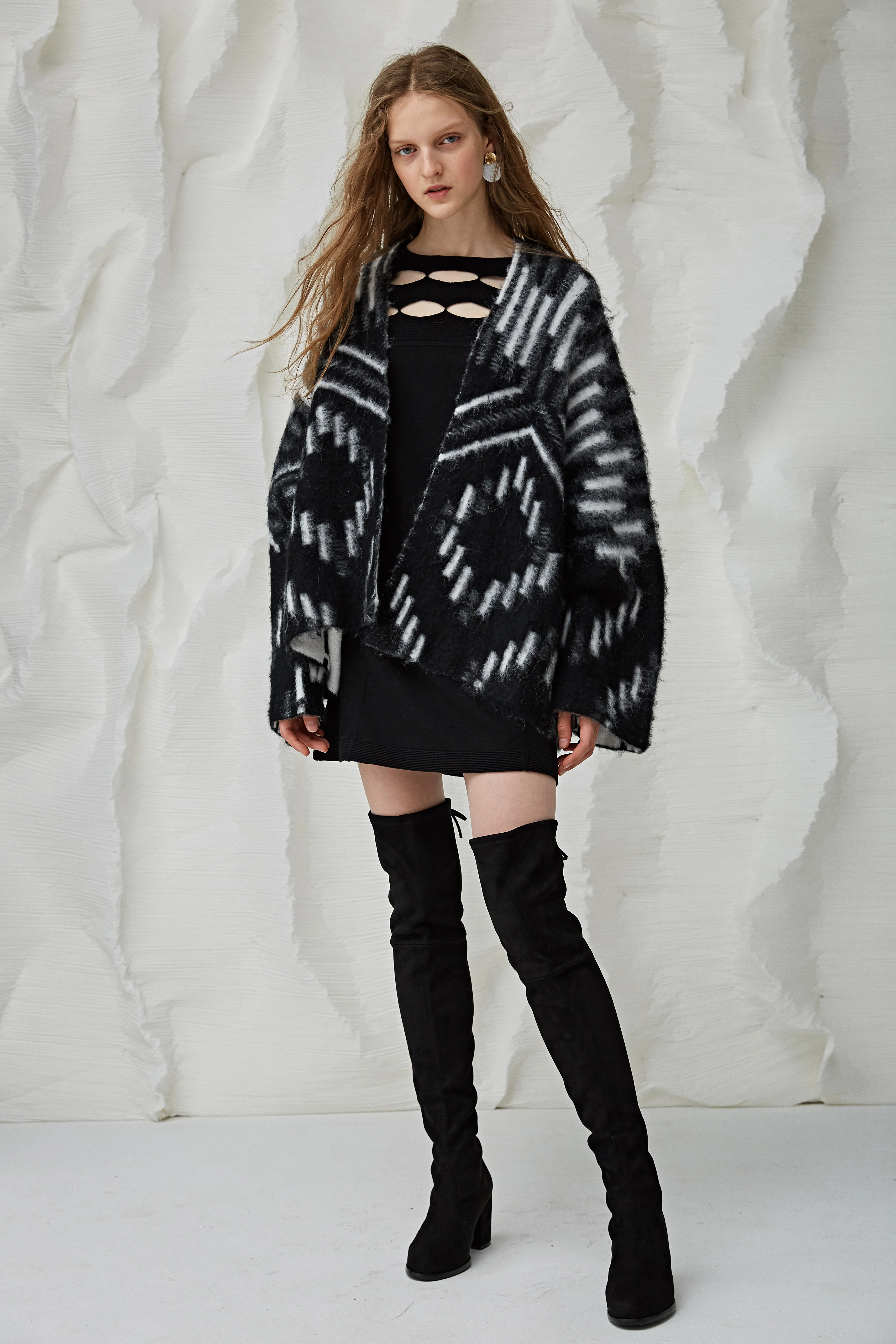 girl heavy acrylic wool trench jacquard knitted wi