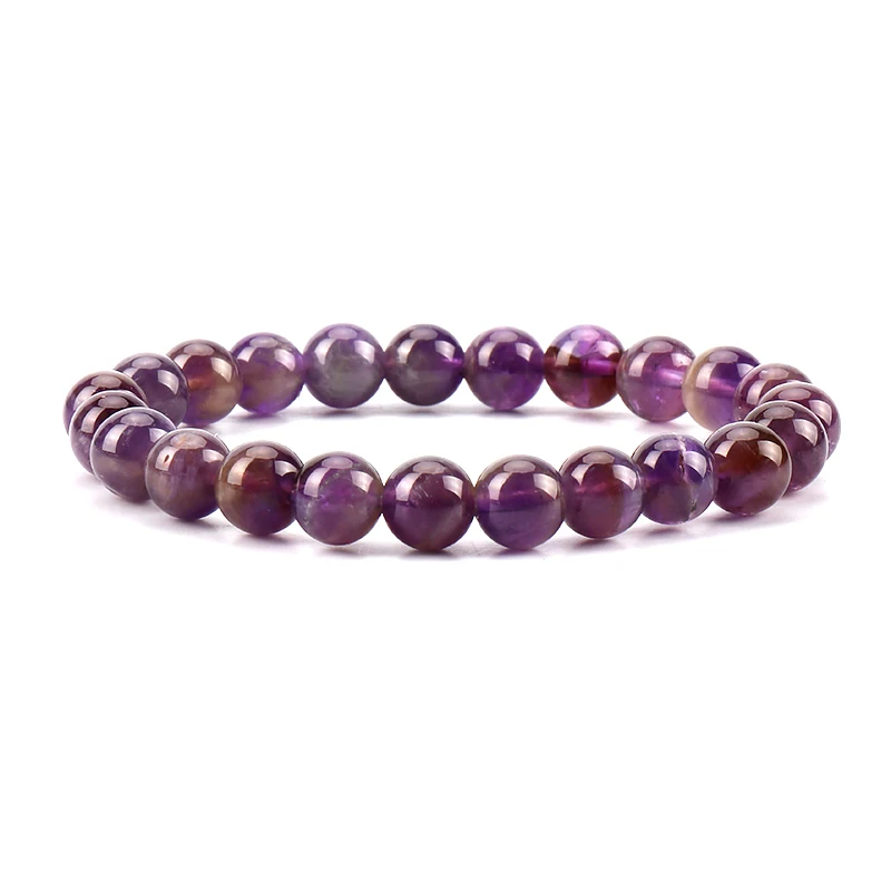 

Beautiful Natural Luxury Women Men Feng Shui Chakra Stone Jade Raw Rough Gemstone Purple Amethyst Quartz Round Bead Bracelet Set