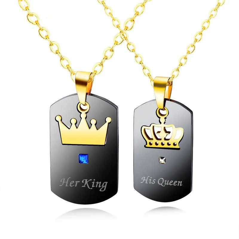 2pcs Stainless Steel His Queen Her King Promise Matching Love Couple Necklace