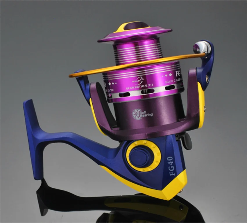 

New Dual Colors Metal Spool Spinning Reel 5.2:1 Gear Ratio 8BB Ball Bearings 2000 - 6000 Series Purle Metal Spool Spinning Reel, Purple+blue