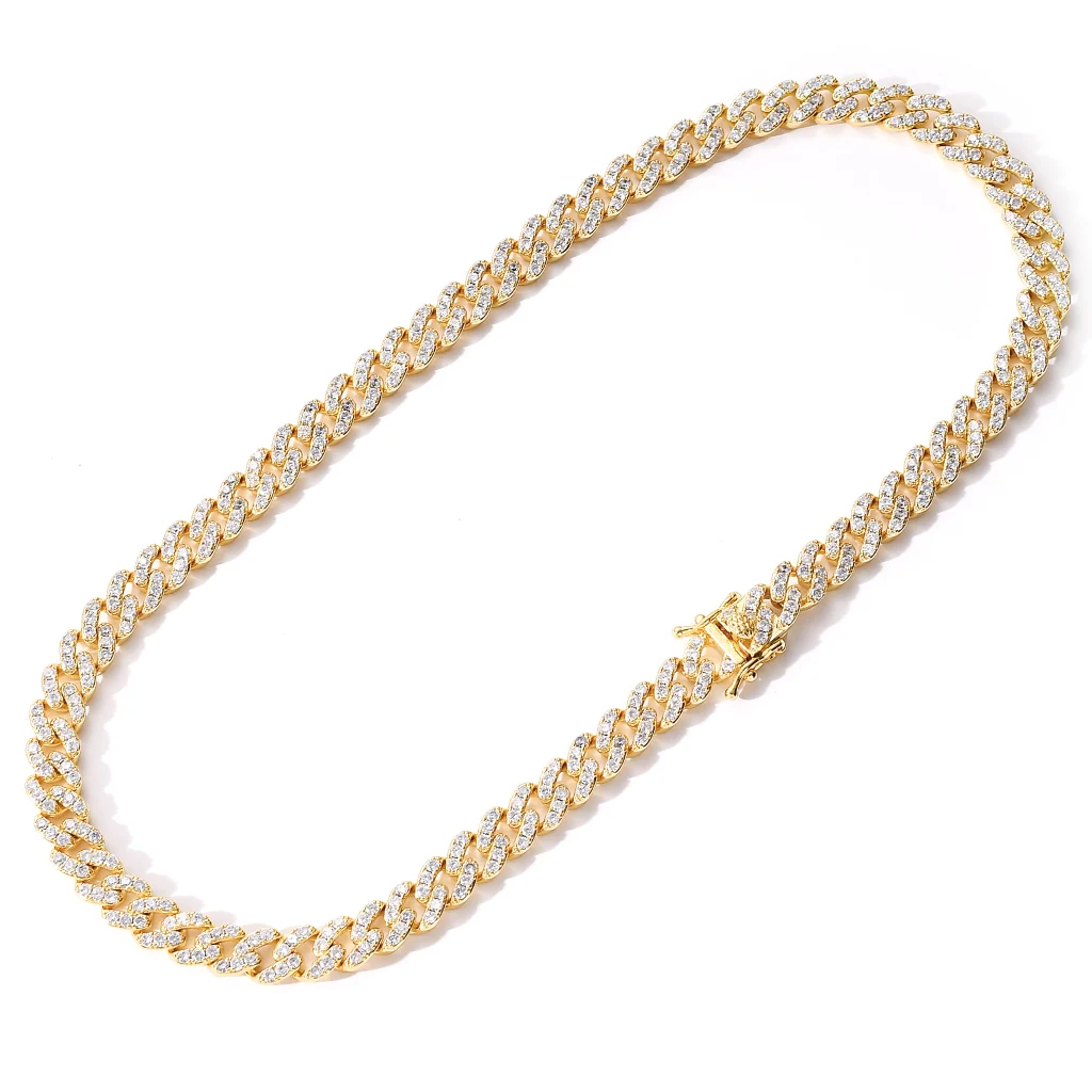 

9MM Tri-Colored Diamond Cuban Link Necklace GLD's Classic Hip Hop Jewelry Cuban Link Choker, Any color is available