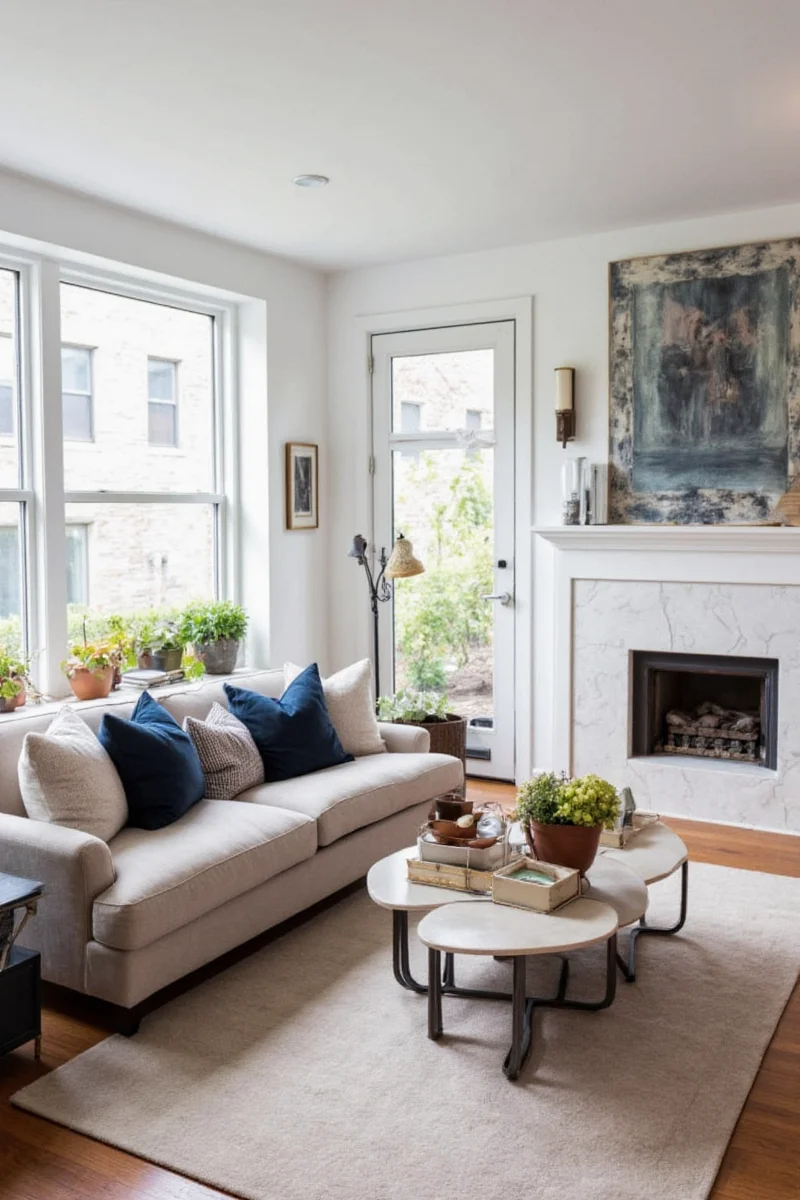 Big living room using color and texture