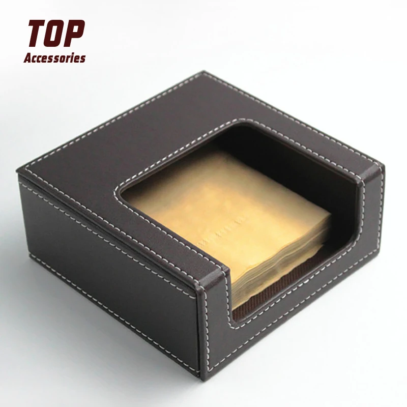 

High Quality Black Square Leather Tissue Box Application Office